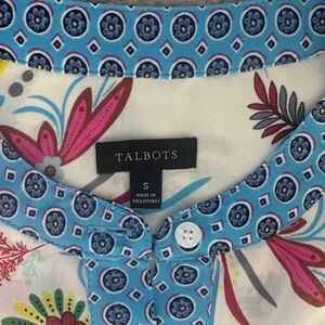 Talbots Floral Blouse with Blue and Pink Accents